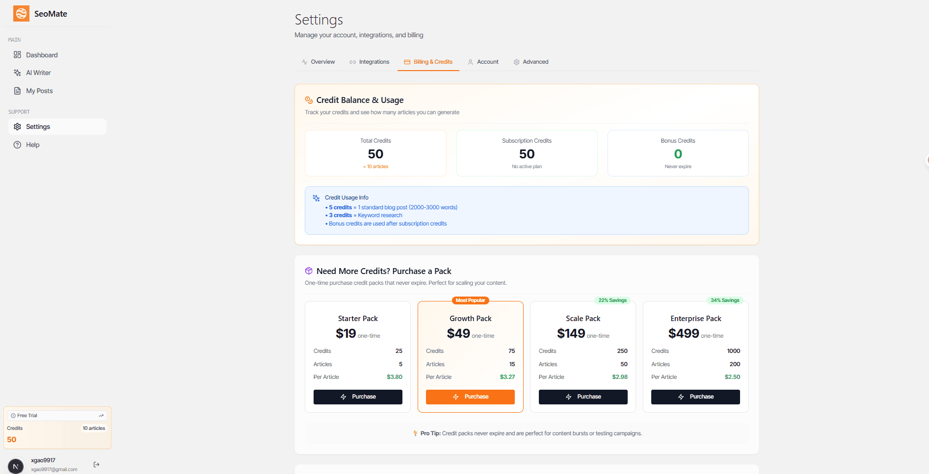 Billing and subscription management interface