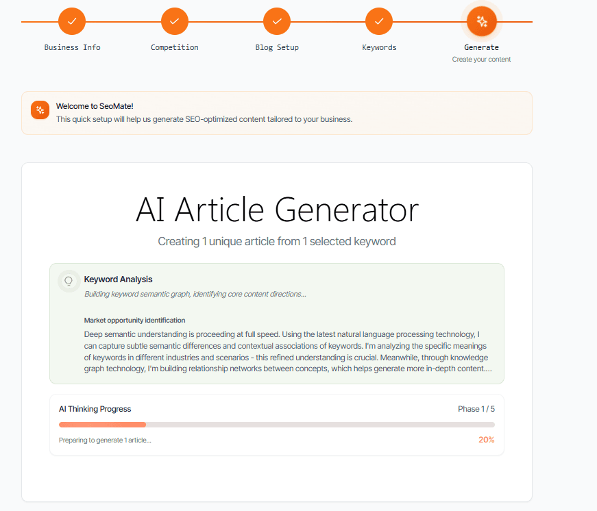 Content generation progress screen