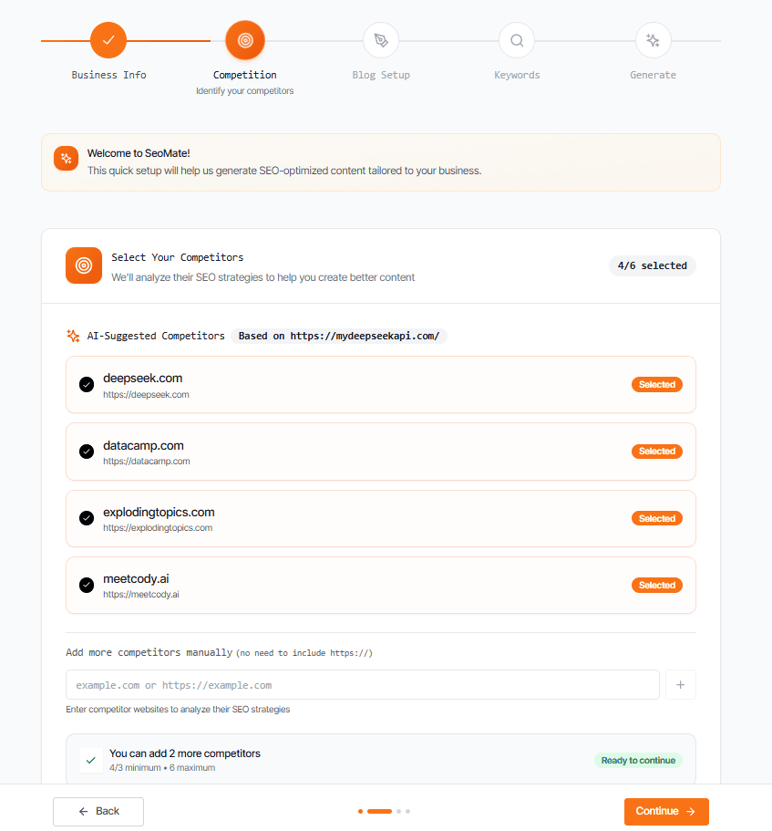 AI automatically generating website information and competitor analysis