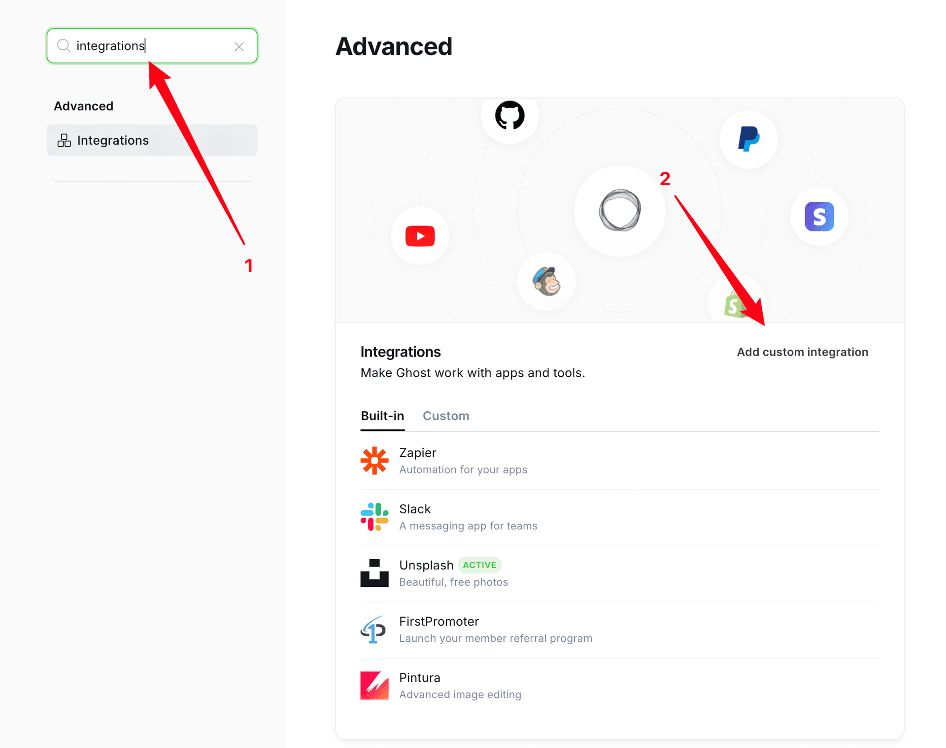 Ghost Integrations Menu
